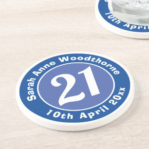 21st Birthday with Name, Age, & Date Coaster