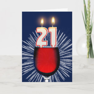 21st Birthday with wine and candles Card