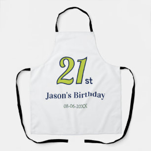 21st birthday yellow blue green bold letter name t apron