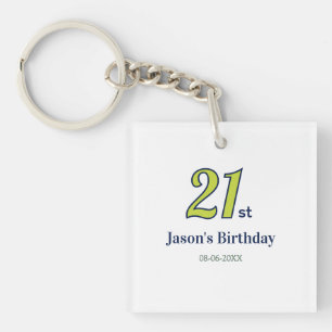 21st birthday yellow blue green bold letter name t key ring