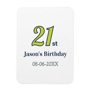 21st birthday yellow blue green bold letter name t magnet