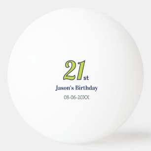 21st birthday yellow blue green bold letter name t ping pong ball