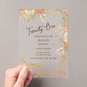 21st Bohemian Birthday Party gold  Acrylic Invitations