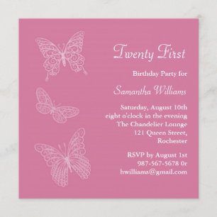 21st Butterfly Birthday Invitation (pink)