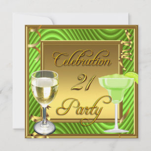 21st Celebration Gold Lime Green Birthday Party Invitation