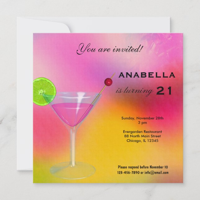 21st Cocktail Birthday Invitation (Front)