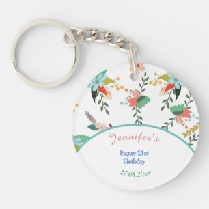 21st Colourful Flowers Happy Birthday  Key Ring