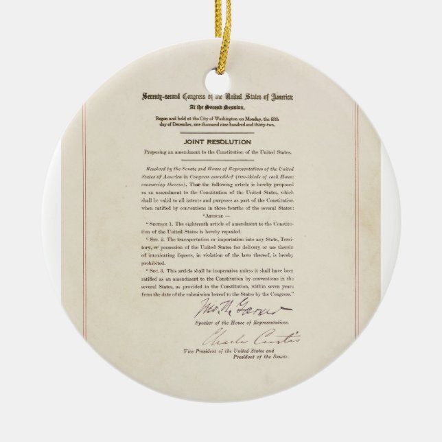 21st Constitutional Amendment Ending Prohibition Ceramic Ornament (Front)