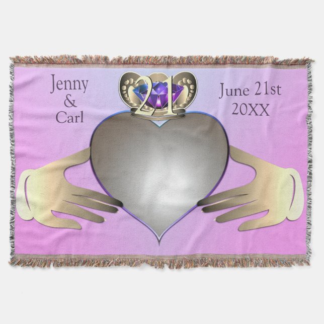 21st/Custom Wedding Anniversary Claddaugh Photo Th Throw Blanket (Front)