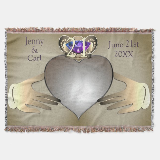 21st/Custom Wedding Anniversary Claddaugh Photo Throw Blanket (Front)