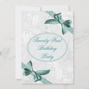 21st Damask and Bows Birthday Party Invitation