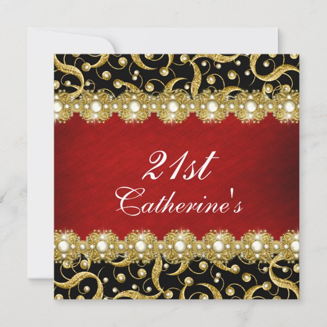 21st elegant black red gold invitation (Front)