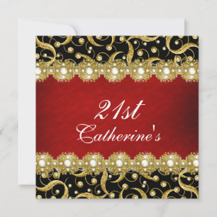 21st elegant black red gold invitation