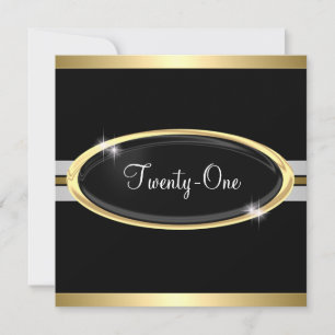 21st Elegant Gold Black & White Stars 2 Invitation