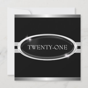 21st Elegant Silver Black & White Stars Invitation
