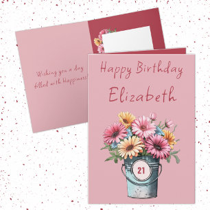 21st gerbera flowers name pink birthday card