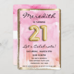 21st Girl Birthday Pink and Gold Invitation<br><div class="desc">This elegant watercolor design is perfect to celebrate 21st birthday!</div>