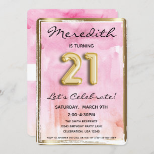 21st Girl Birthday Pink and Gold Invitation