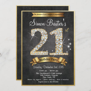21st Gold Diamond Chalkboard Birthday Invitation
