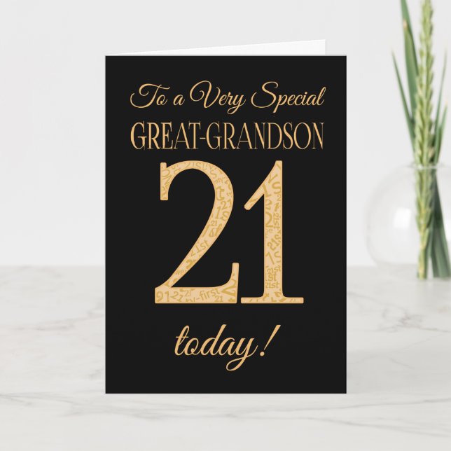 21st Gold-effect on Black, Great-Grandson Birthday Card (Front)