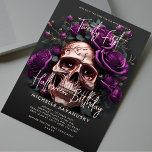 21st Halloween Birthday Skull Purple Roses Invitation<br><div class="desc">21st Halloween Birthday Skull Purple Roses. Get your fiesta on with our adult Halloween Party Invitation! this customisable invitation is perfect for a unique and unforgettable Halloween celebration. With easy-to-edit text for party details, let the festivities begin in style with our dark-themed invitation that promises a spooky yet fashionable party...</div>