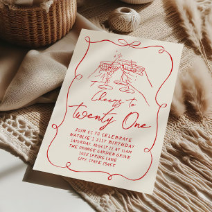21st Hand Drawn Bow Cheers To Twenty One Birthday Invitation