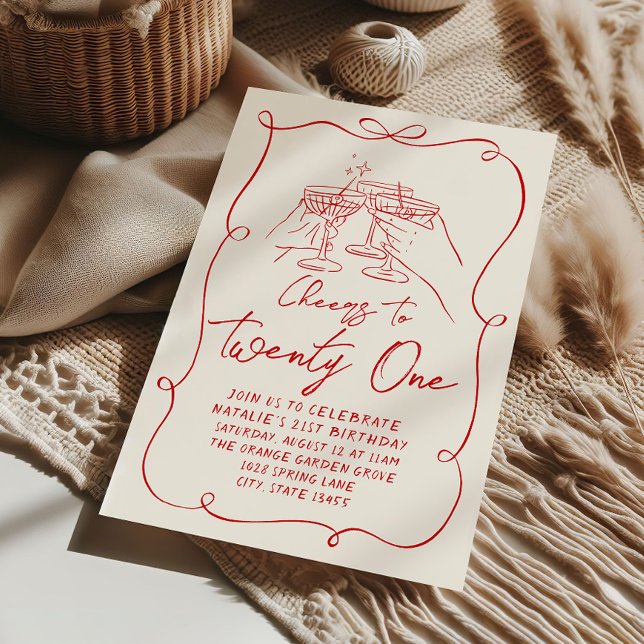 21st Hand Drawn Bow Cheers To Twenty One Birthday Invitation (Creator Uploaded)
