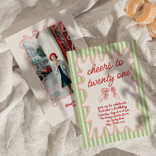 21st Hand Drawn Colourful Stripes Photo Birthday  Invitation