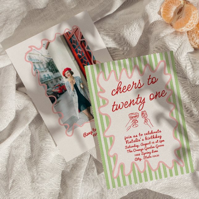 21st Hand Drawn Colourful Stripes Photo Birthday  Invitation (Creator Uploaded)