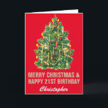 21st Happy Birthday and Merry Christmas Red & Gold Card<br><div class="desc">21st Happy Birthday and Merry Christmas Tree Red and Gold  Birthday Card. For further customisation,  please click the "Customise it" button and use our design tool to modify this template.</div>