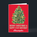 21st Happy Birthday and Merry Christmas Red & Gold Card<br><div class="desc">21st Happy Birthday and Merry Christmas Tree Red and Gold  Birthday Card. For further customisation,  please click the "Customise it" button and use our design tool to modify this template.</div>