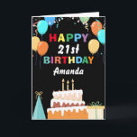 21st Happy Birthday Colourful Balloons Cake Black Card<br><div class="desc">21st Happy Birthday Colourful Balloons Cake Black with personalised name. For further customisation,  please click the "Customise it" button and use our design tool to modify this template.</div>