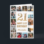 21st Happy Birthday Gold and White Photo Collage Card<br><div class="desc">21st Happy Birthday Gold and White Photo Collage Birthday Card. For further customisation,  please click the "Customise it" button and use our design tool to modify this template.</div>