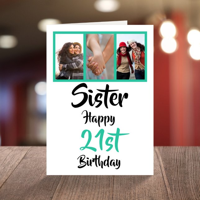 21st happy birthday sister photo collage Card (Creator Uploaded)