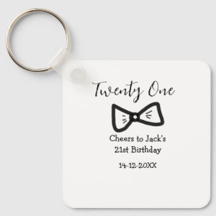 21st men birthday add name bow date cheers black key ring