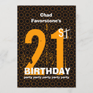 21st Modern Birthday Party Gold and Black W1797B Invitation