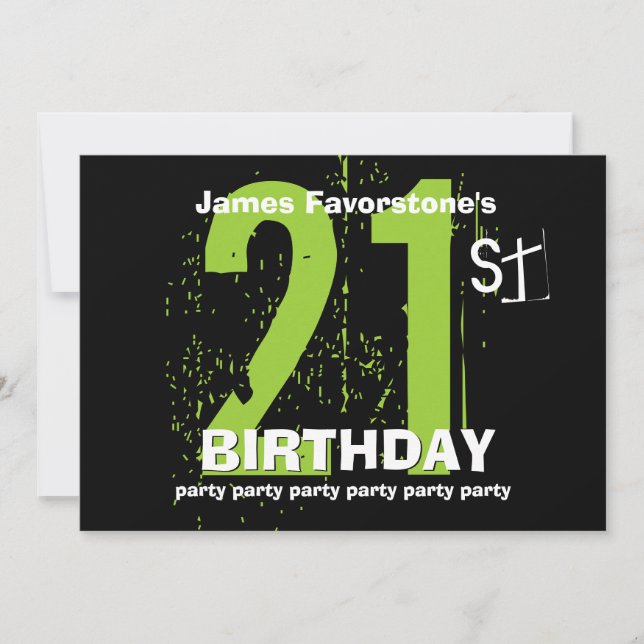 21st Modern Birthday Party Green and Black W1797 Invitation (Front)