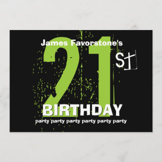 21st Modern Birthday Party Green and Black W1797 Invitation