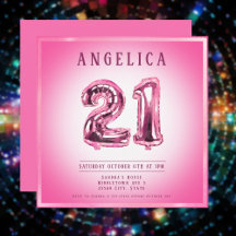 21st Number Balloons Birthday Invitation