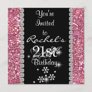 21st PINK  Birthday Party Invitation BLING