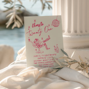 21st Pink Hand Drawn Cowgirl Coastal Fun Birthday Invitation