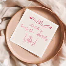 21st Pink Hand Written Drawn Cake Bow Birthday