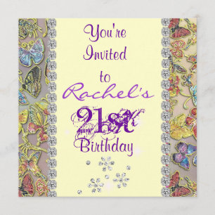 21st PURPLE BUTTERFLY Birthday Invitation BLING