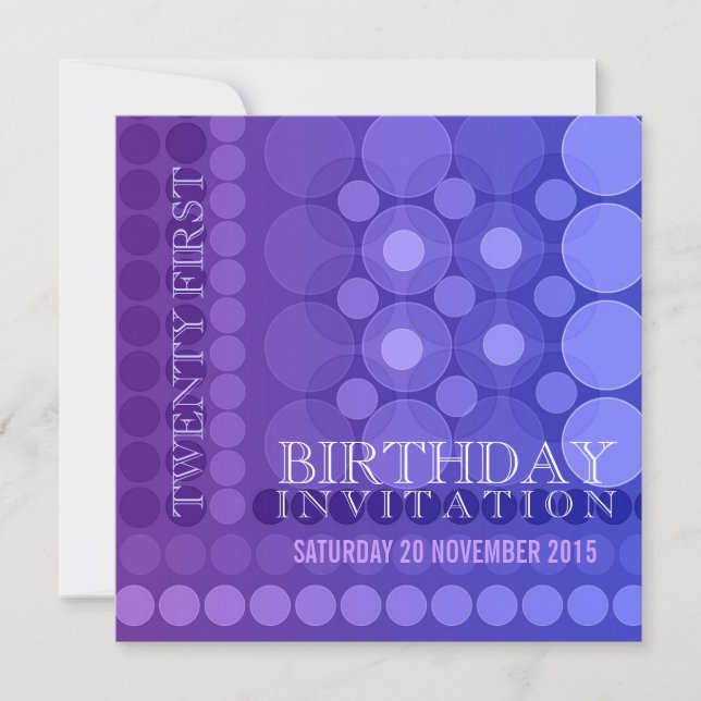 21st Purple Funky Dots Pattern Birthday Invitation (Front)