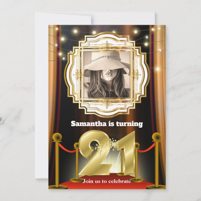 21st red carpet hollywood VIP gold photo party Inv Invitation (Front)