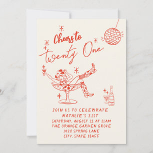 21st Red Hand Drawn Cowgirl Coastal Photo Birthday Invitation