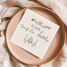 21st Retro Hand Written Drawn Cake Bow Birthday