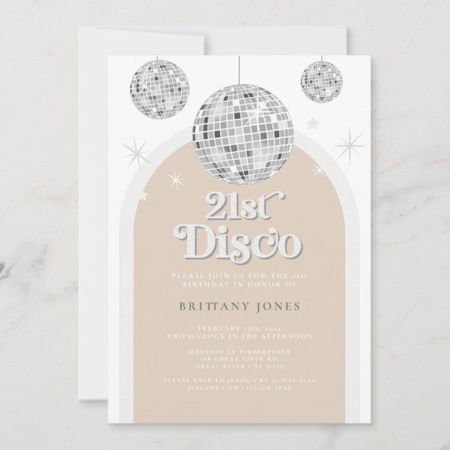 21st Silver Retro Disco Glitter arch  Invitation (Front)