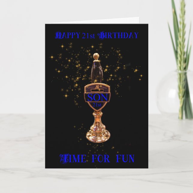 21st SON BEER PUMP BIRTHDAY GREETING CARD (Front)
