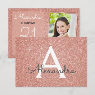 21st Sparkle Rose Gold Blush Pink Photo Invitation